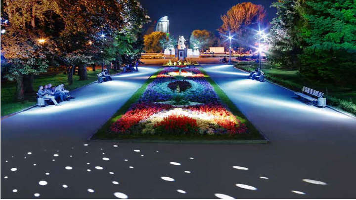 Un parc iluminat frumos cu iluminatul Philips